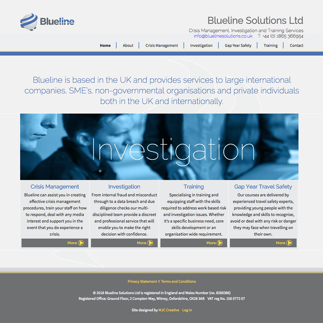 website homepage design for Blueline Solutions - MJC Creative Web Design in Abingdon Oxford