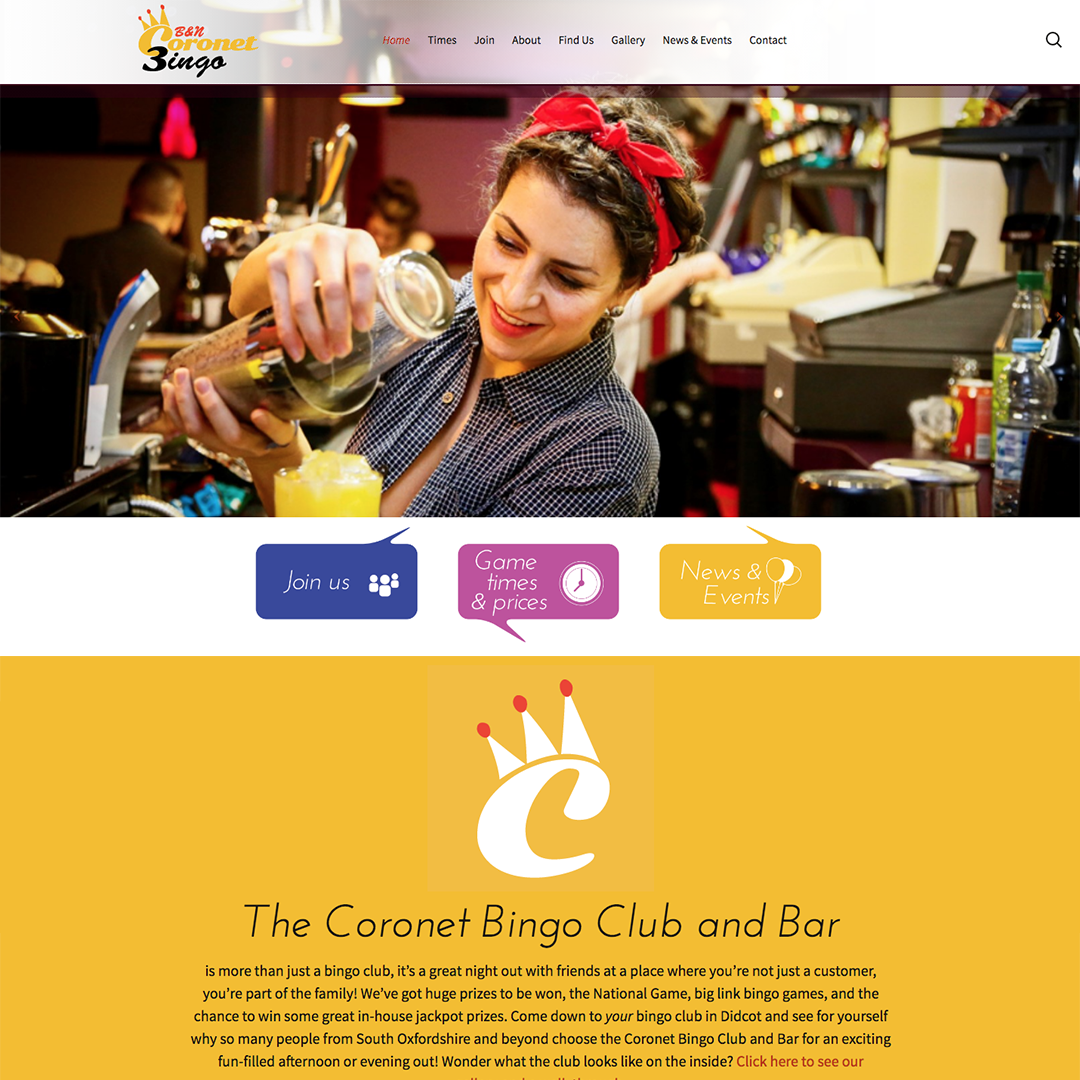 Website for Coronet Bingo - MJC Creative Web Design in Abingdon Oxford