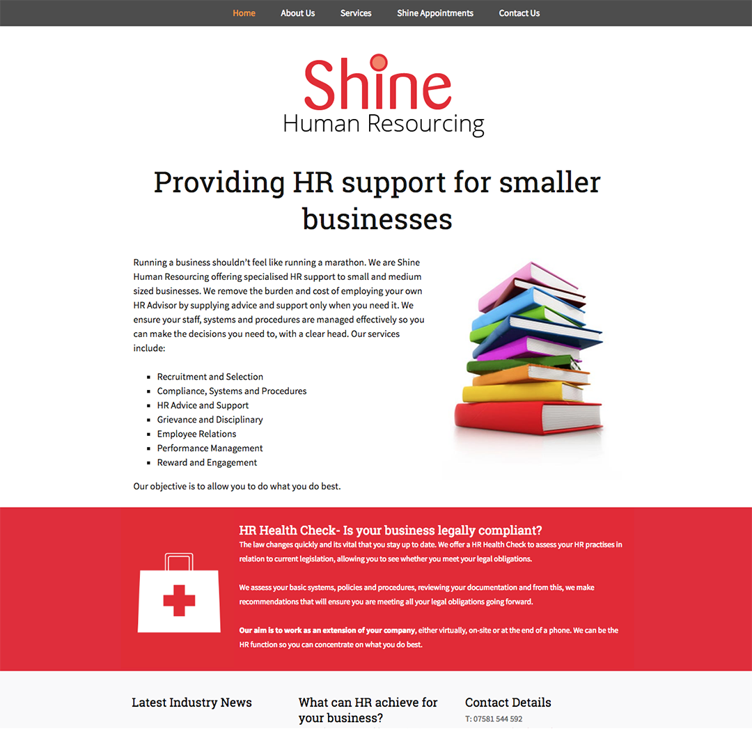 Website for Shine Human Resourcing - MJC Creative Web Design in Abingdon Oxford